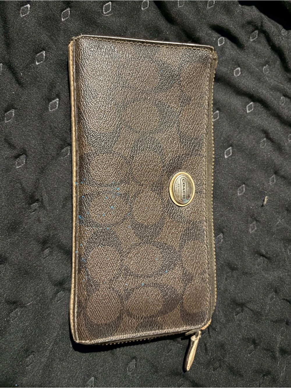 Coach Brown Monogram Zip Around Wallet with Gold Logo Authentic